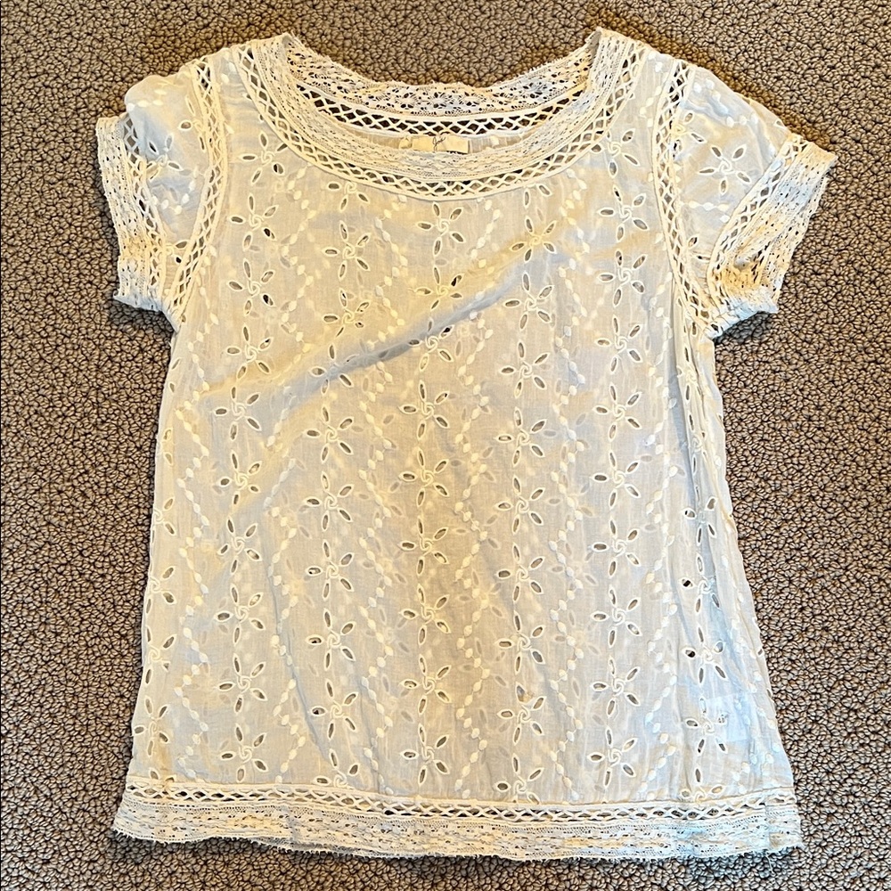 Joie Cream Lace Short Sleeve Top